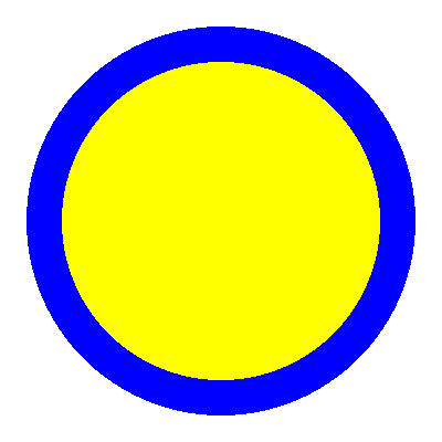 OpenMC DAGMC geometry colored by material, on the $x$-$y$ plane.