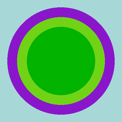 OpenMC DAGMC geometry colored by cell, on the $x$-$y$ plane.