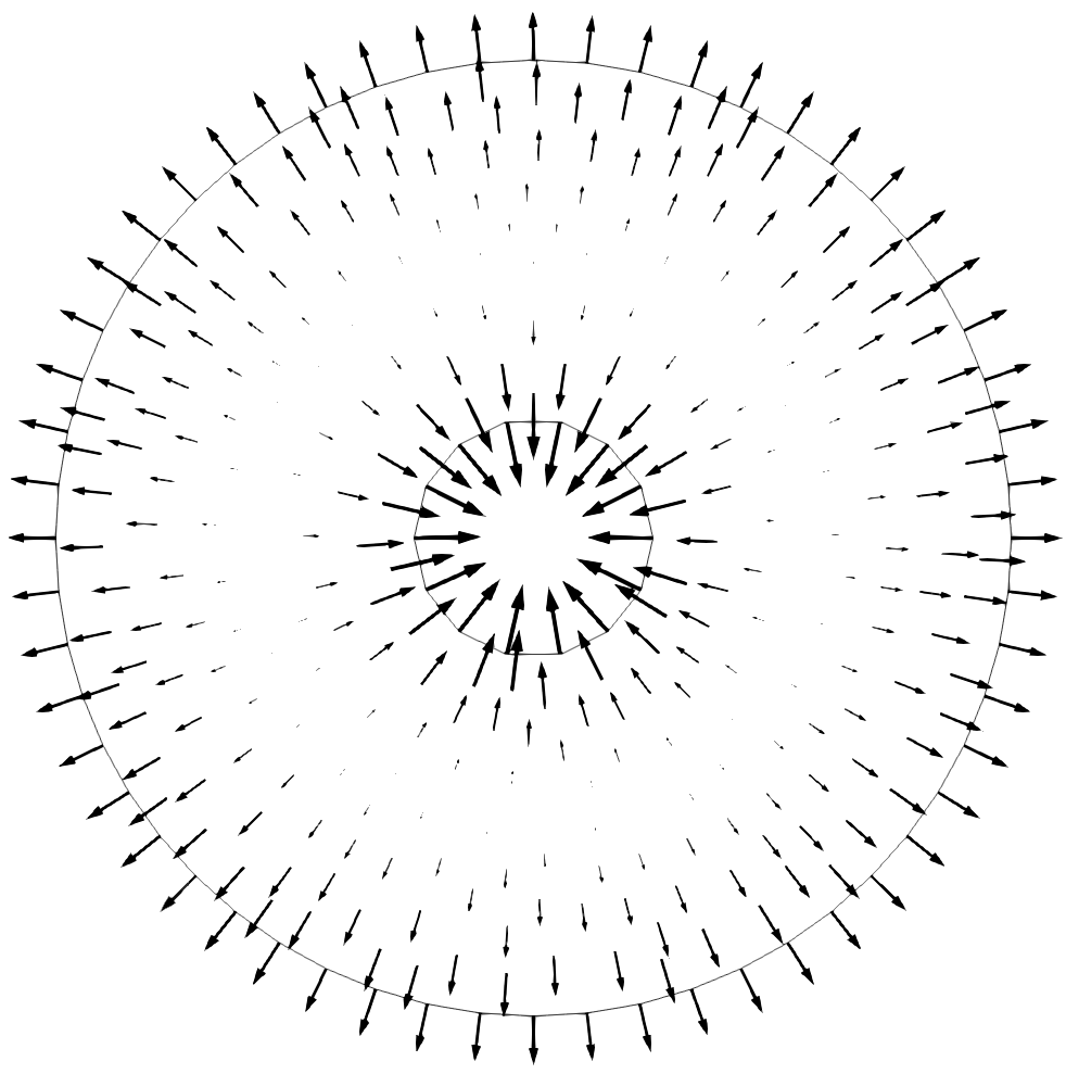 TM01 mode electric field distribution in a coaxial waveguide, calculated by the EM module.