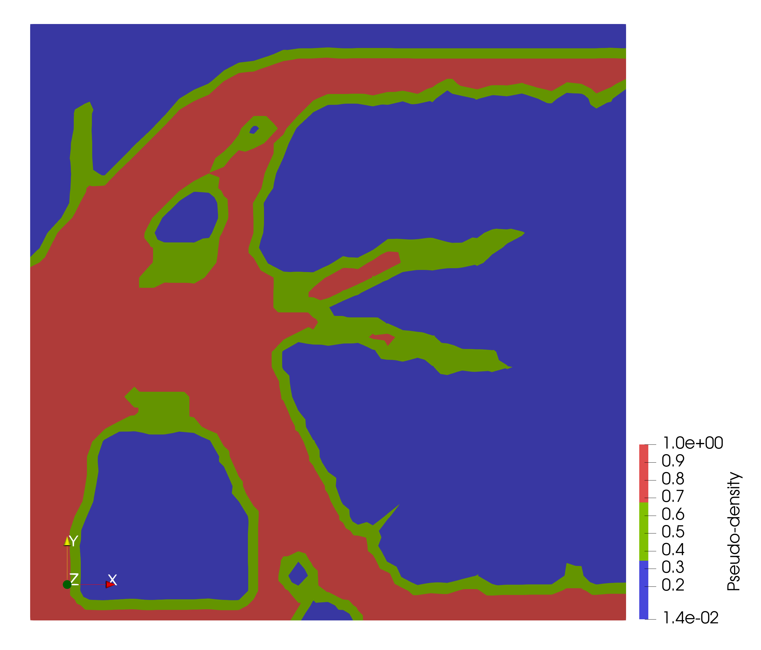 Plot of the pseudo-density, showing the result of the simulation configured above.