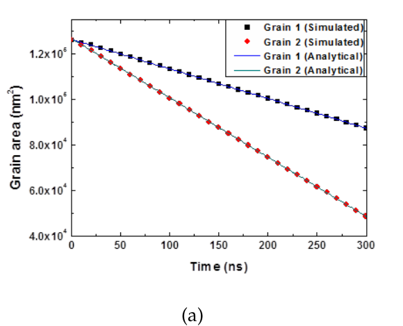Area evolution of grains with different mobilities