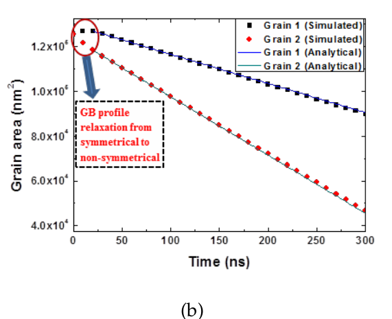 Area evolution of grain with varying grain boundary energies