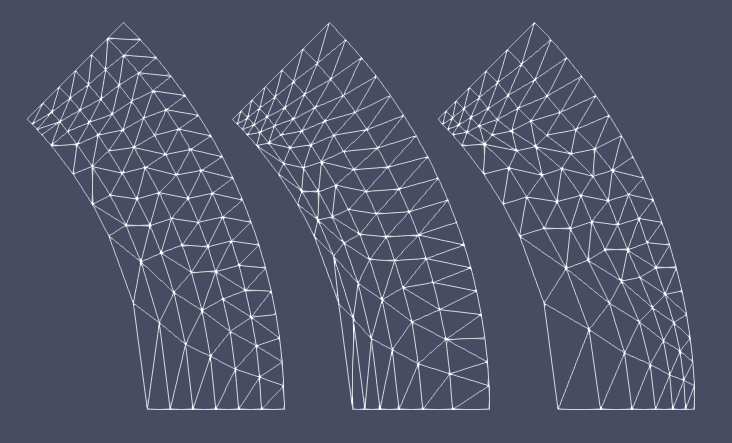 A schematic drawing showing different biasing option for sublayers: (left) non-bias; (middle) fixed biasing factor = 0.8; (right) automatic biased based on boundary nodes.