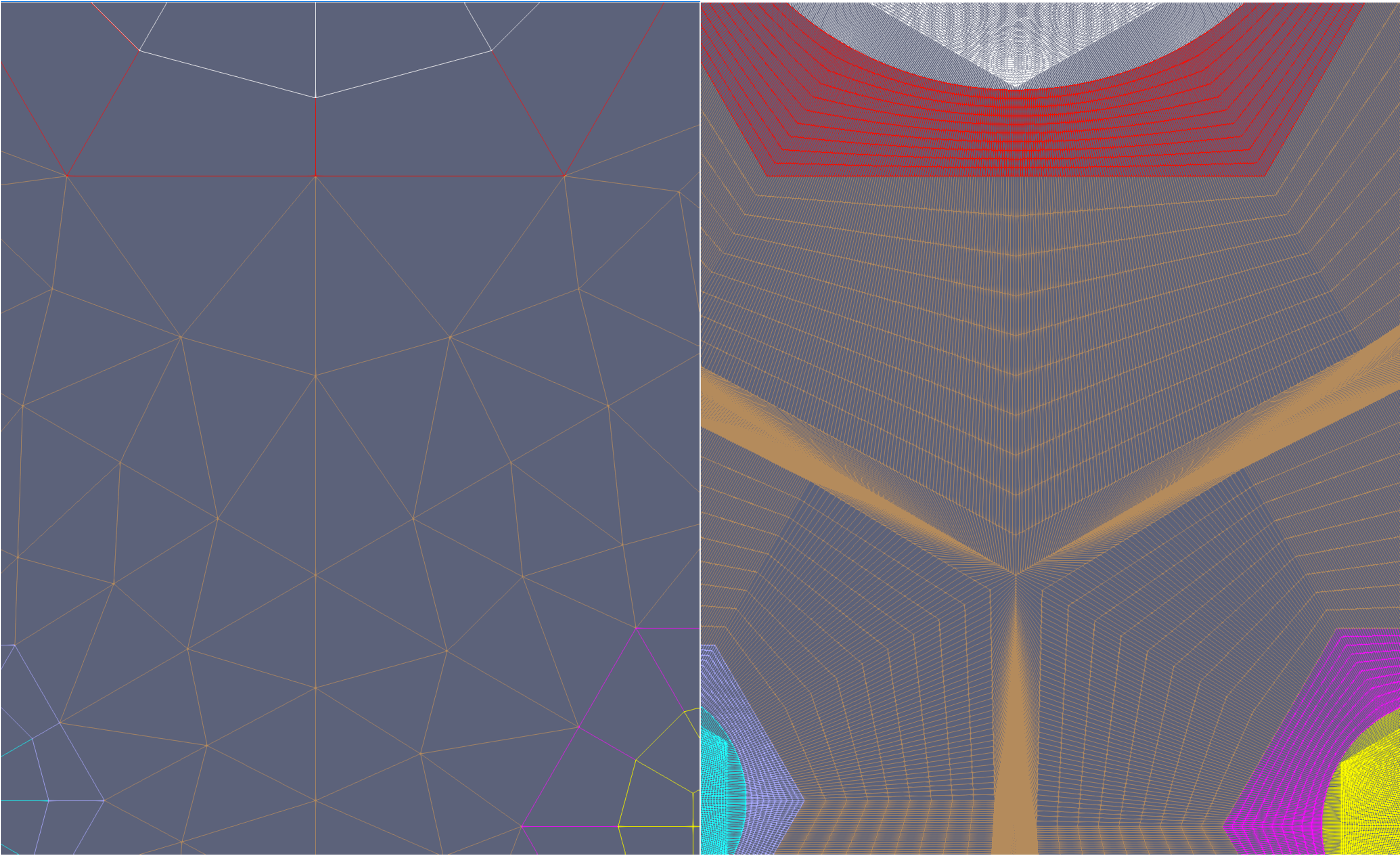 A close-up comparison between the virtual core meshes (see [Figure 2](#pattern_adv)) generated with and without using this mesh generator.