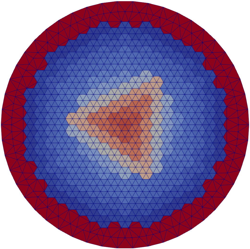 An example triangulation generated by `PeripheralTriangleMeshGenerator` using Steiner point rings.