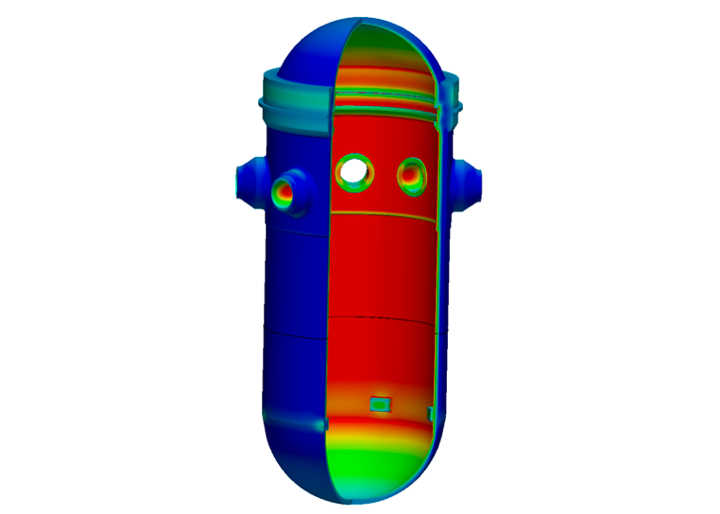 Thermo-mechanical stress analysis of a reactor pressure vessel.