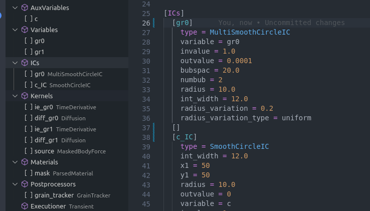 Outlines for MOOSE input files.