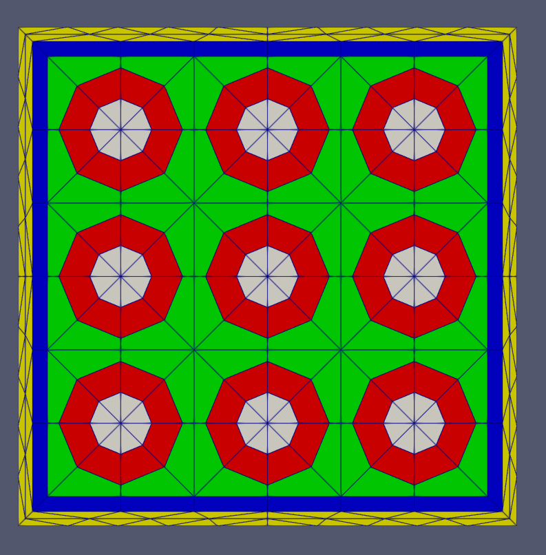 A schematic drawing of an example cartesian assembly mesh with transition layer as its outmost mesh layer.