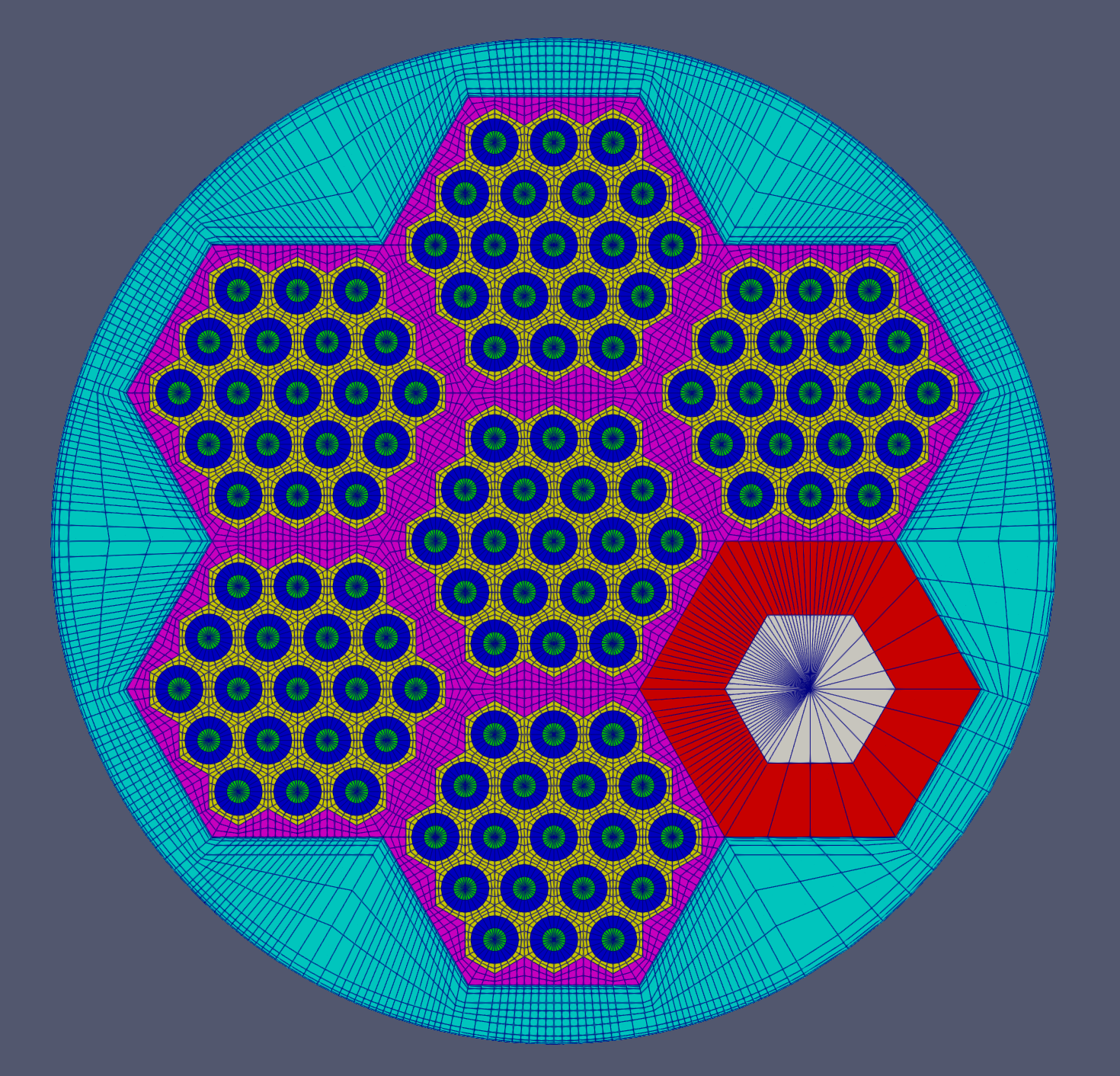 The peripheral block (in teal) created by this mesh generator with biased boundary layers.