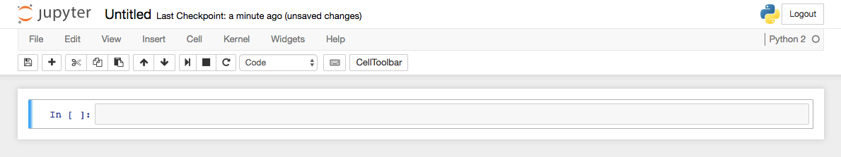 Screenshot of a new, empty Python 2 notebook in Jupyter.