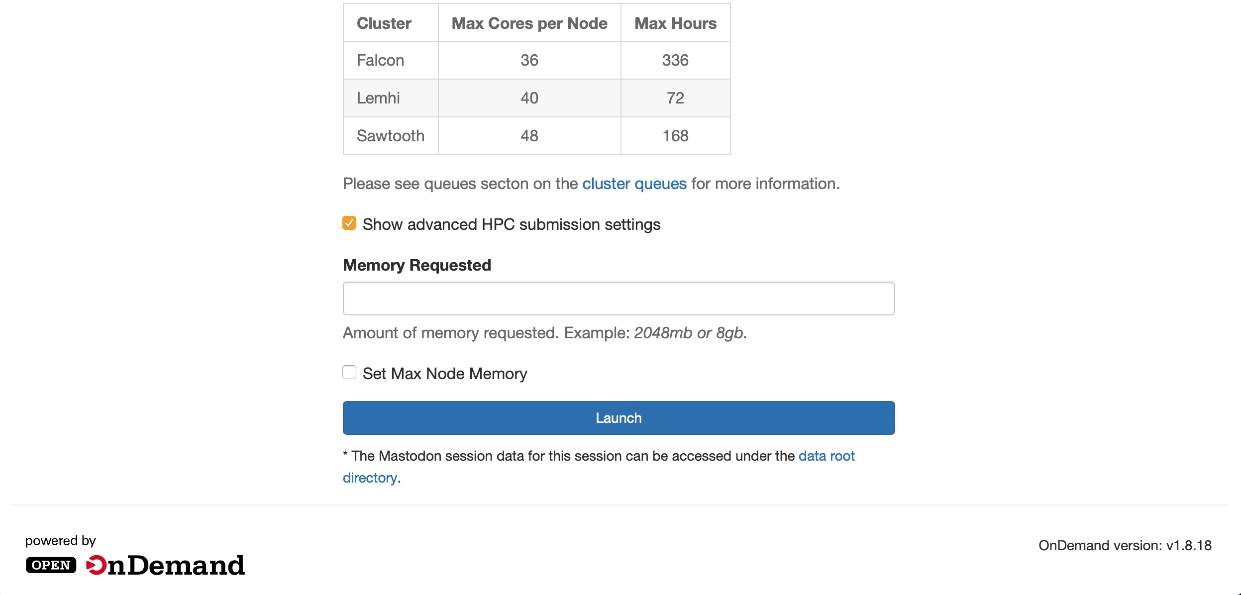 Bottom part of the NCRC job submission form.