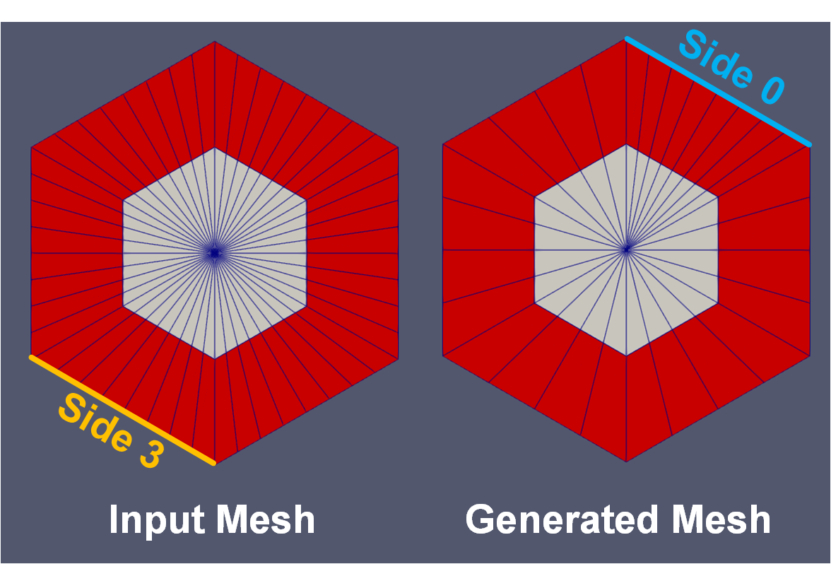 A schematic drawing showing the input and generated meshes of the example case.