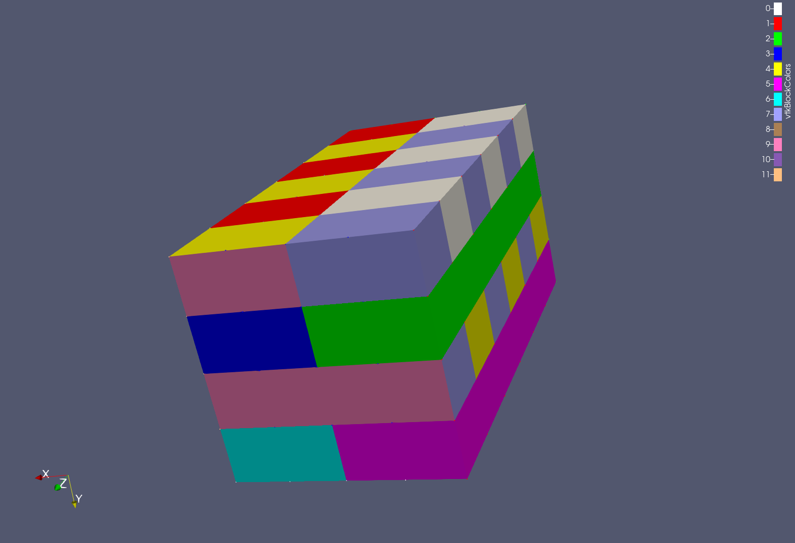 A 3d object with multiple, multi-colored blocks
