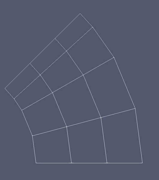 A schematic drawing showing a transition layer meshed by quadrilateral elements.