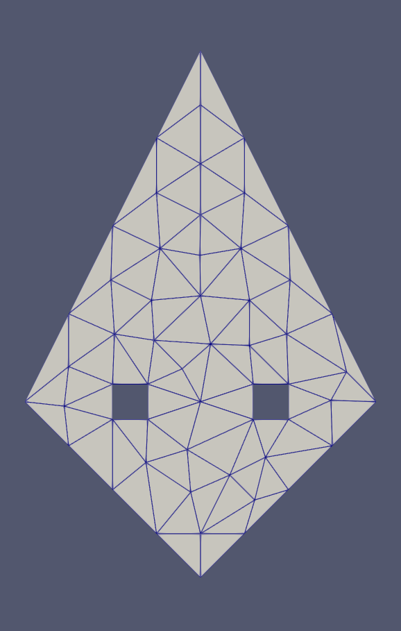 Resulting triangulated mesh from a polyline boundary and holes.