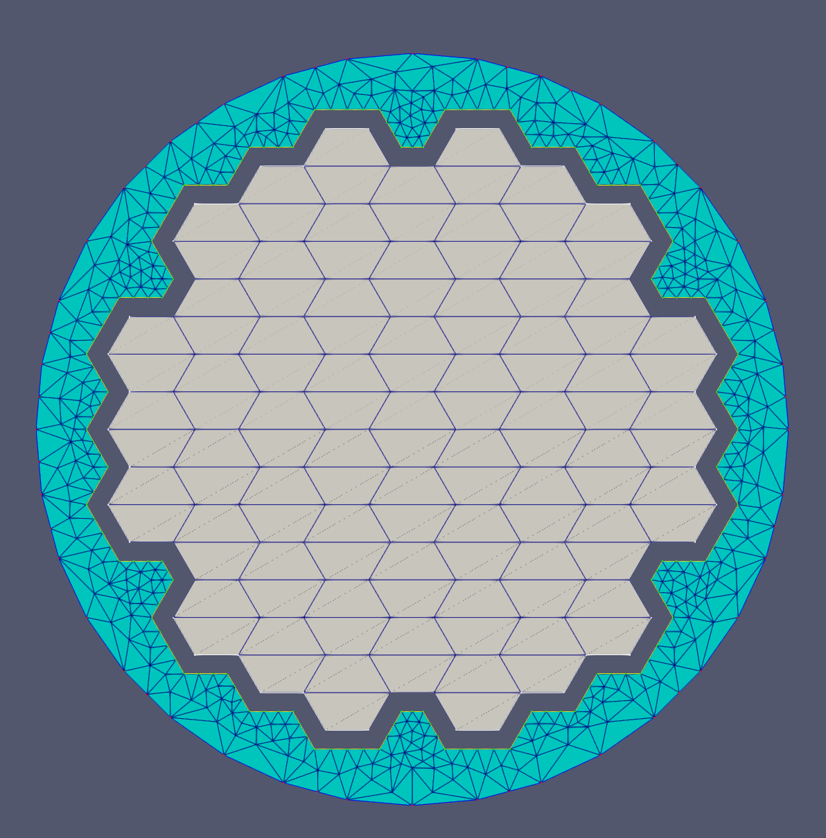 A triangular mesh that is generated based on the refined polyline mesh ([refined_gap]) and a circular outer boundary.